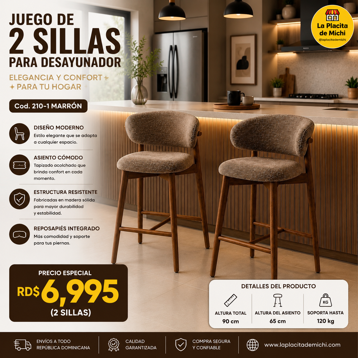 ✨ JUEGO DE (-2-) SILLAS PARA DESAYUNADOR – ELEGANCIA Y CONFORT PARA TU HOGAR ✨
📌 Diseño Moderno (Cod. 210-1 Marrón )

💰RD$6,995 (2 Sillas)