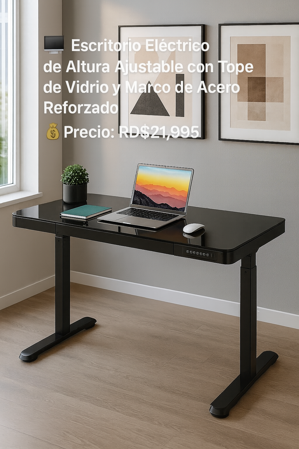 🖥️ Escritorio Eléctrico de Altura Ajustable con Tope de Vidrio y Marco de Acero Reforzado