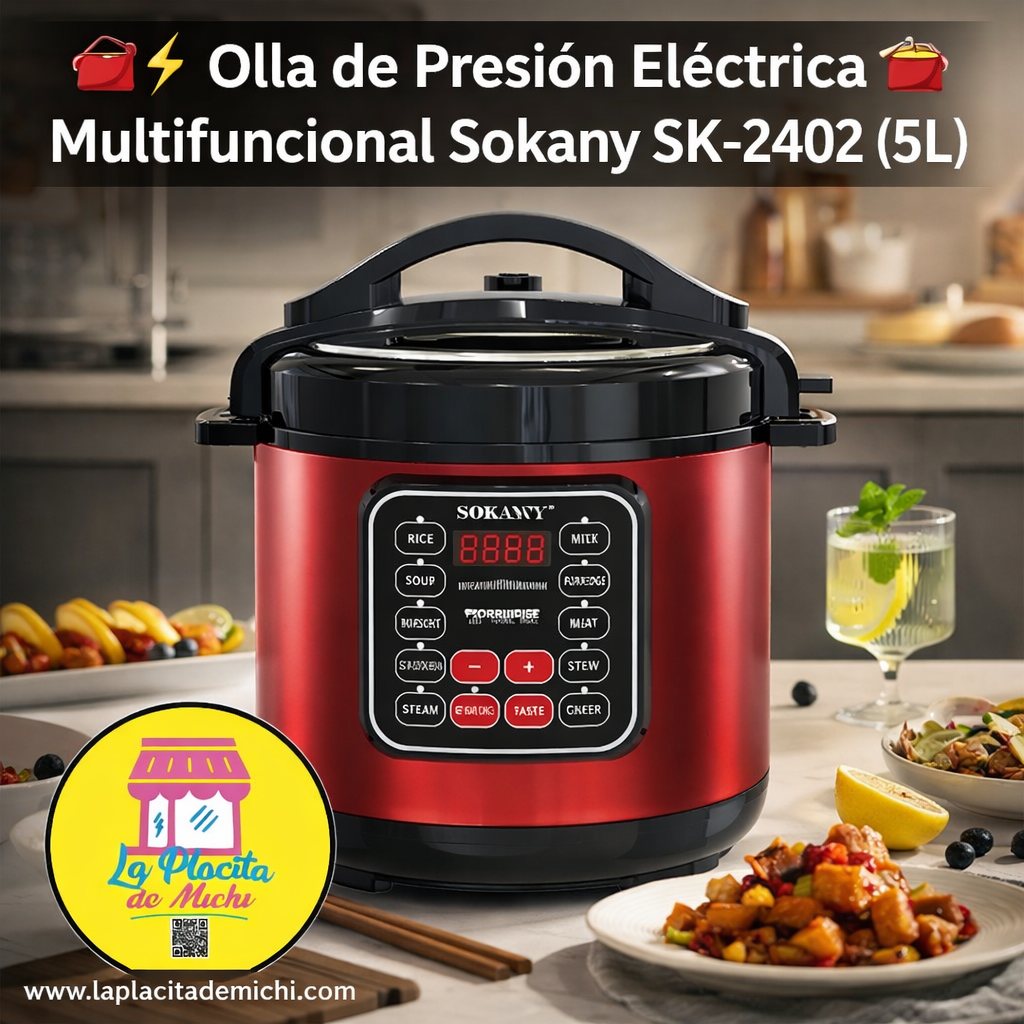 🍲⚡ Olla de Presión Eléctrica Multifuncional Sokany SK-2402 (5L) ⚡🍲

💰 RD$3,495
