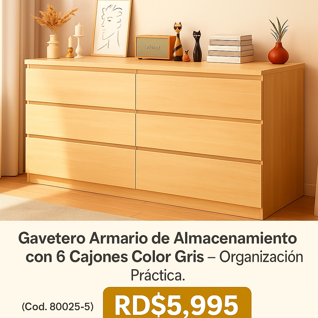 🧺 Gavetero Armario de Almacenamiento con 6 Cajones Color Gris – Organización Práctica. (Cod. 80025-5) Amarillo 

💰RD$5,995