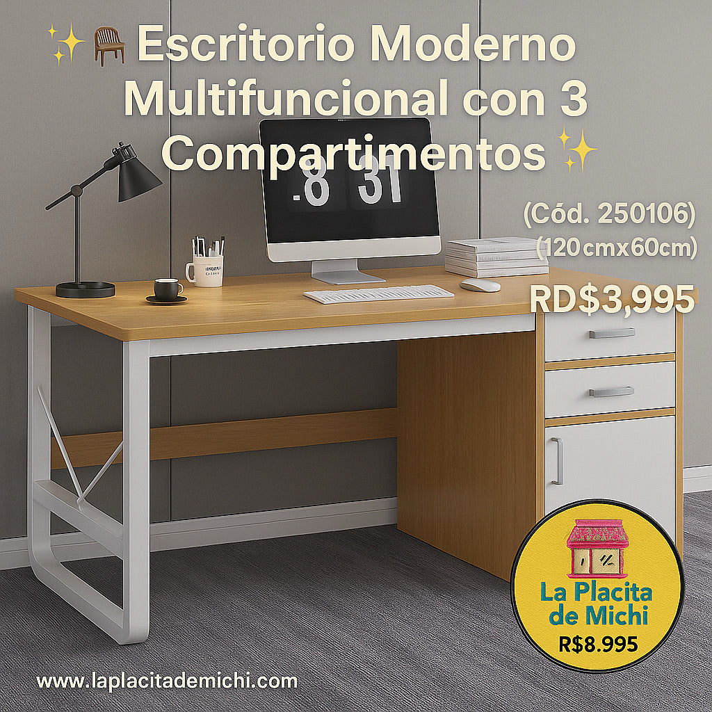 🪑✨ Escritorio Moderno Multifuncional con 3 Compartimentos ✨🪑
(Cód. 250106) (120cmx60cm)

💰RD$3,995