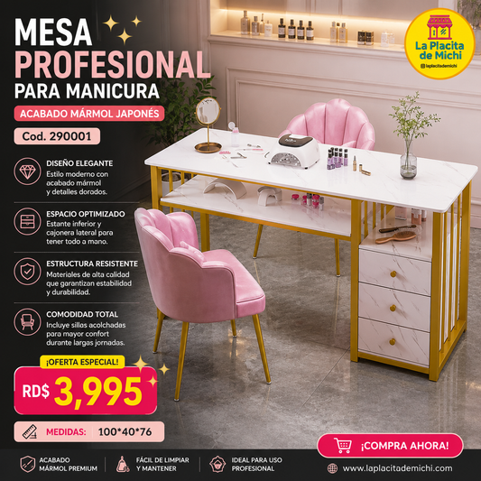 💅 MESA PROFESIONAL DE UÑAS PARA MANICURA – ACABADO MÁRMOL JAPONÉS
🆔 Cod. 290001

💰 RD$3,995

Medidas: 100*40*76