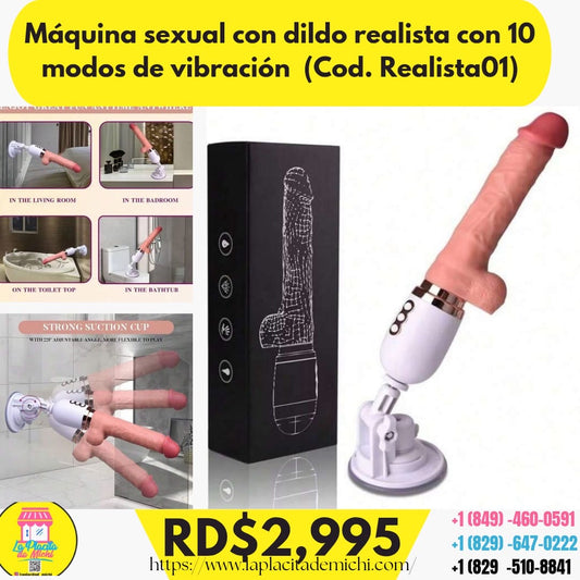 Máquina sexual con dildo realista con 10 modos de vibración y empuje para estimulación del punto G, clitoris y anal, control remoto, vibrador de silicona, juguete sexual para adultos
(Cod. Realista01)