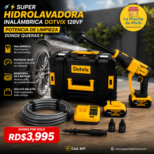 🚿⚡ SUPER HIDROLAVADORA INALÁMBRICA DOTVIX 128VF – POTENCIA DE LIMPIEZA DONDE QUIERAS ⚡🚿

🆔 Cod. 647
💰 RD$3,995