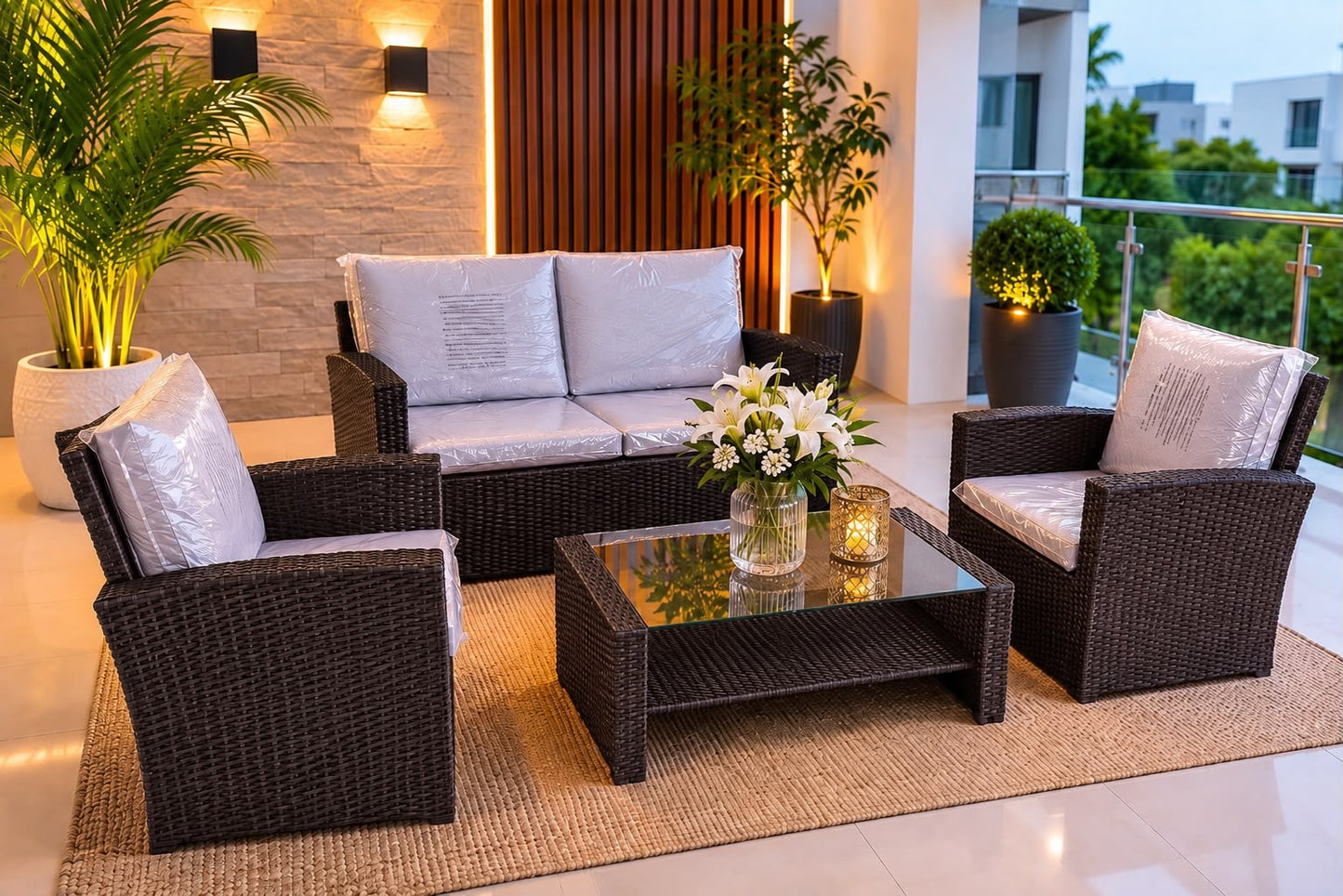 🤎✨ JUEGO DE SALA EXTERIOR PREMIUM EN RATÁN SINTÉTICO – 4 PIEZAS ✨🤎 (Cod. 150 Marrón )

💰 RD$17,995