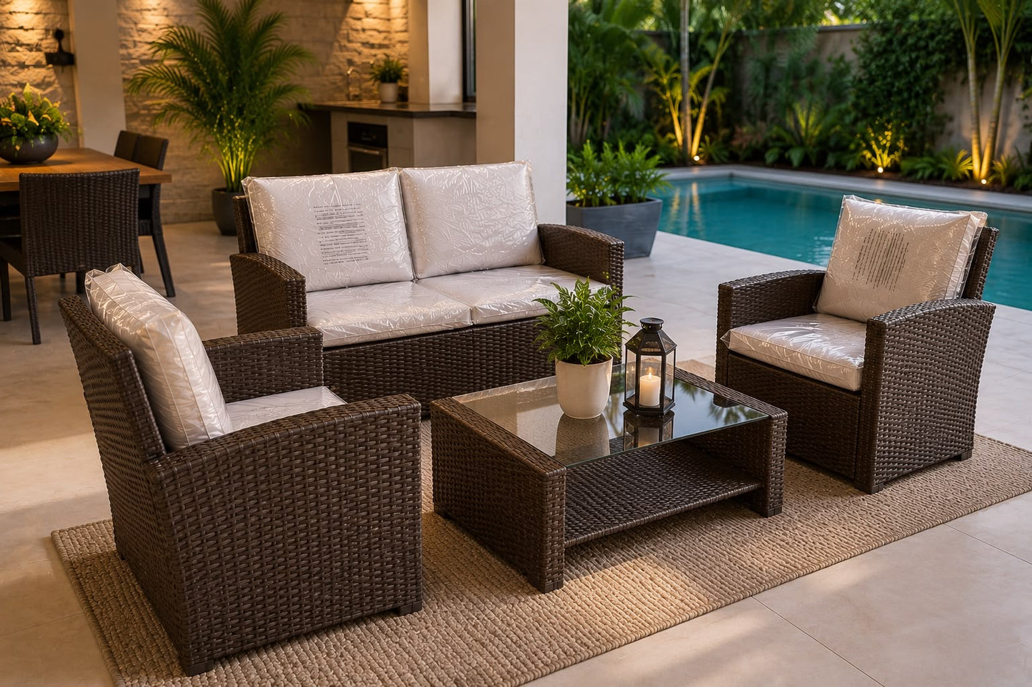 🤎✨ JUEGO DE SALA EXTERIOR PREMIUM EN RATÁN SINTÉTICO – 4 PIEZAS ✨🤎 (Cod. 150 Marrón )

💰 RD$17,995