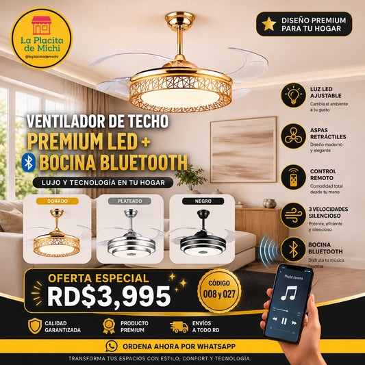 ✨💡 VENTILADOR DE TECHO MODERNO LED + BOCINA BLUETOOTH – TODO EN UNO 💡✨
📌 (Cod. 027)

💰RD$3,995