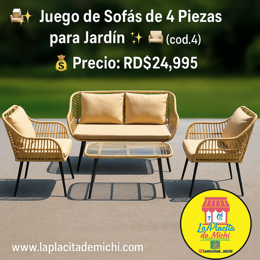 🛋️✨ Juego de Sofás de 4 Piezas para Jardín ✨🛋️ (cod.4)