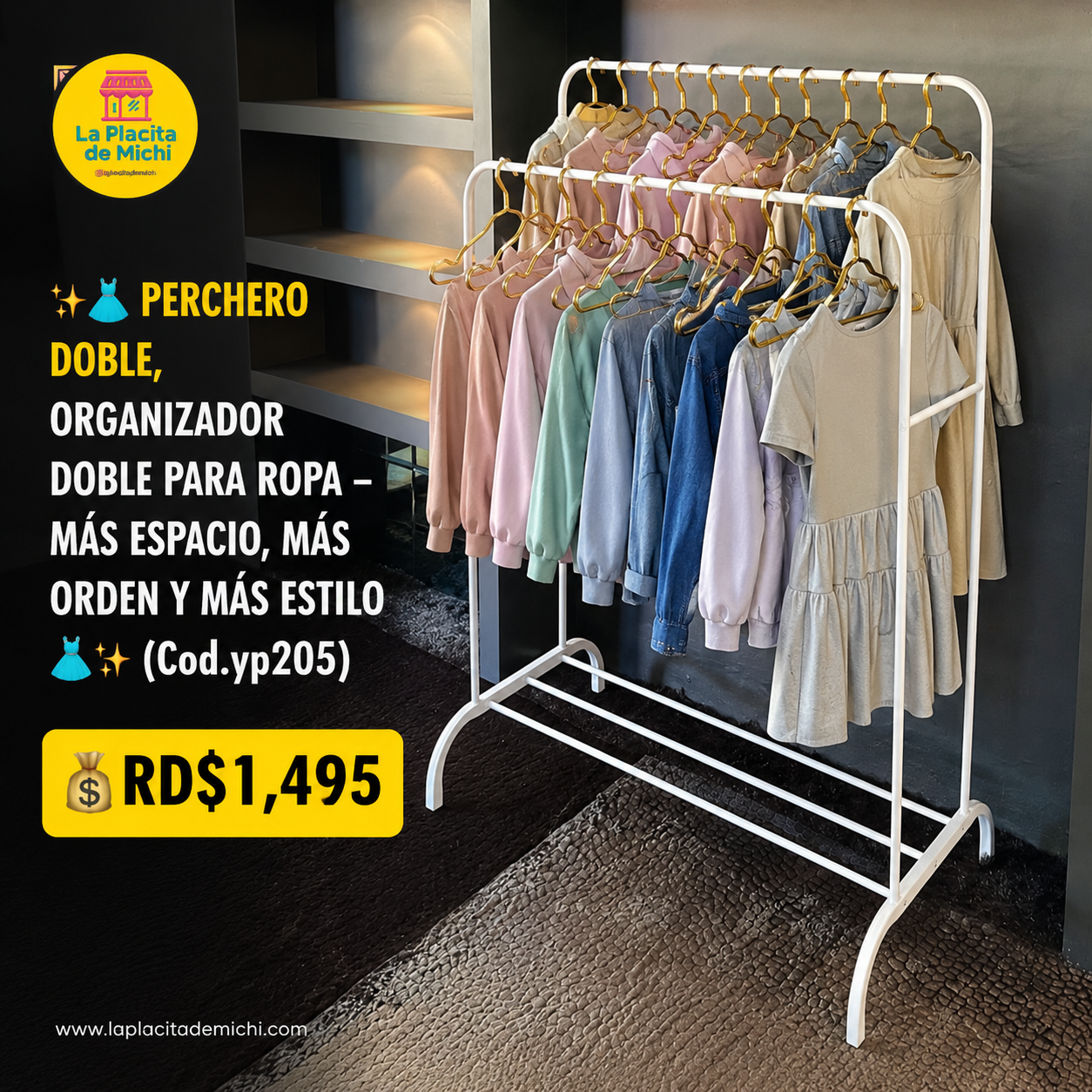 ✨👗 PERCHERO DOBLE, ORGANIZADOR DOBLE PARA ROPA – MÁS ESPACIO, MÁS ORDEN Y MÁS ESTILO 👗✨ (Cod.yp205)

💰RD$1,495