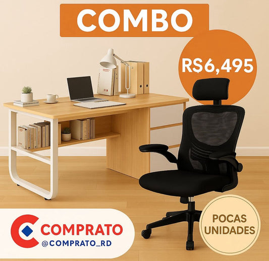 Combo de Escritorio Ejecutivo + Silla Ergonómica con Reposacabezas