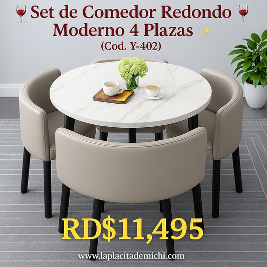 🍷✨ Set de Comedor Redondo Moderno 4 Plazas ✨🍷 (Cod.Y-402)