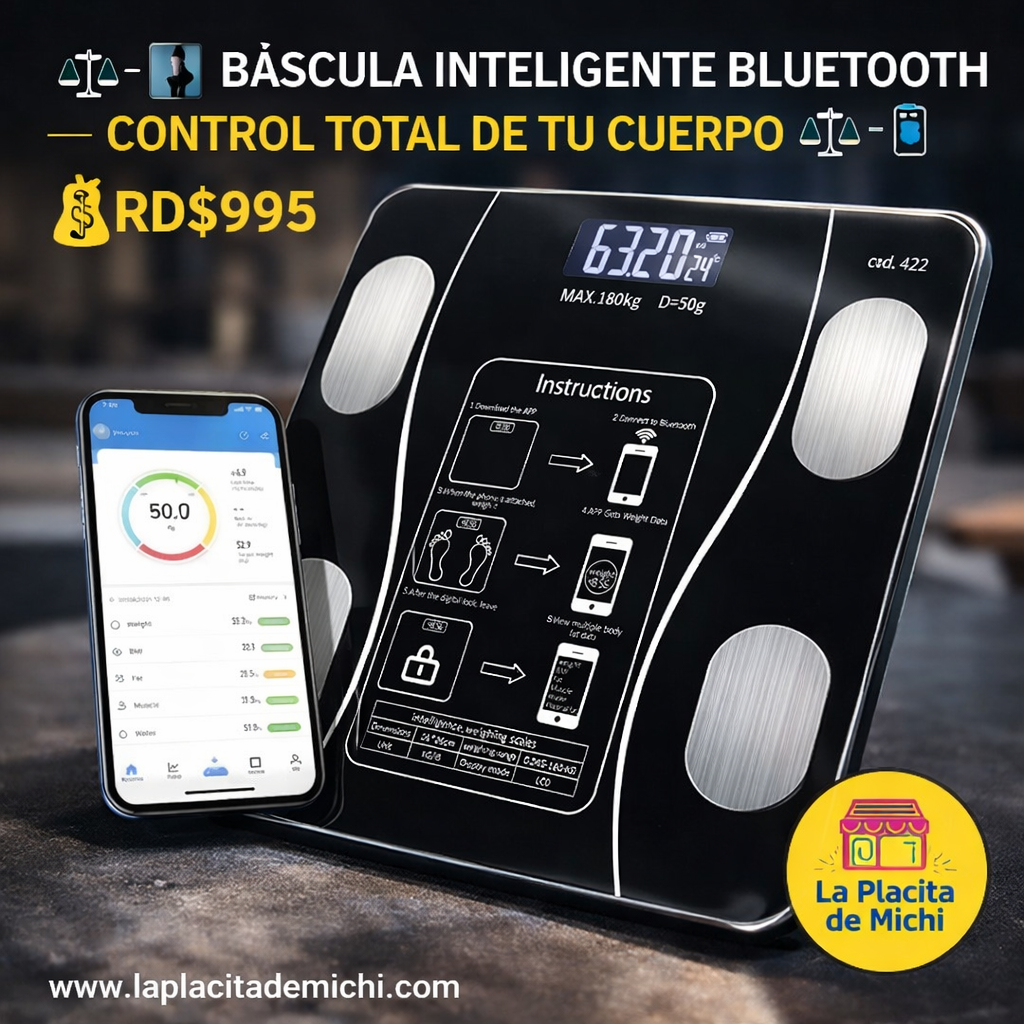 ⚖️📲 BÁSCULA INTELIGENTE BLUETOOTH – CONTROL TOTAL DE TU CUERPO 📲⚖️ (Cod. 422) 

💰RD$995