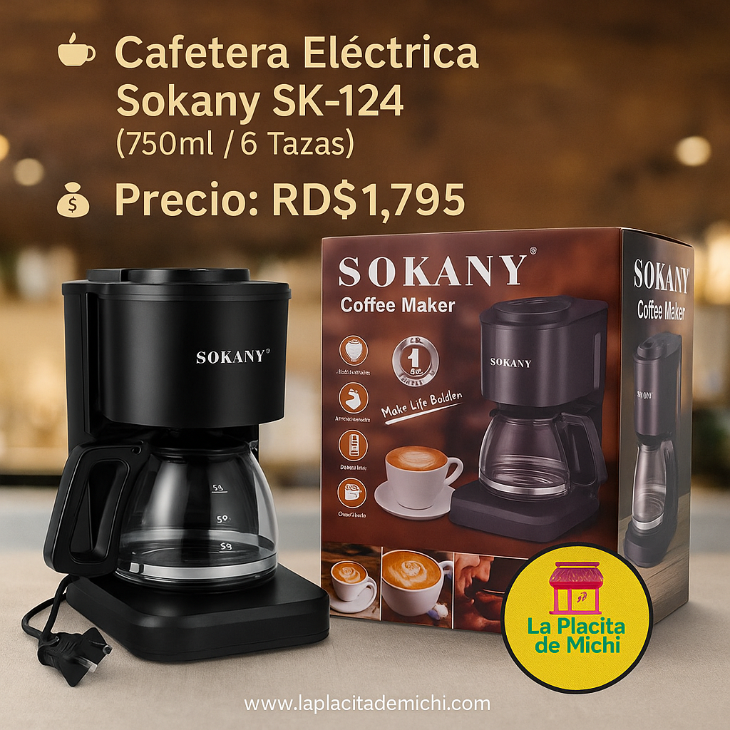 ☕ Cafetera Eléctrica Sokany SK-124 (750ml / 6 Tazas)

💰 Precio: RD$1,795
