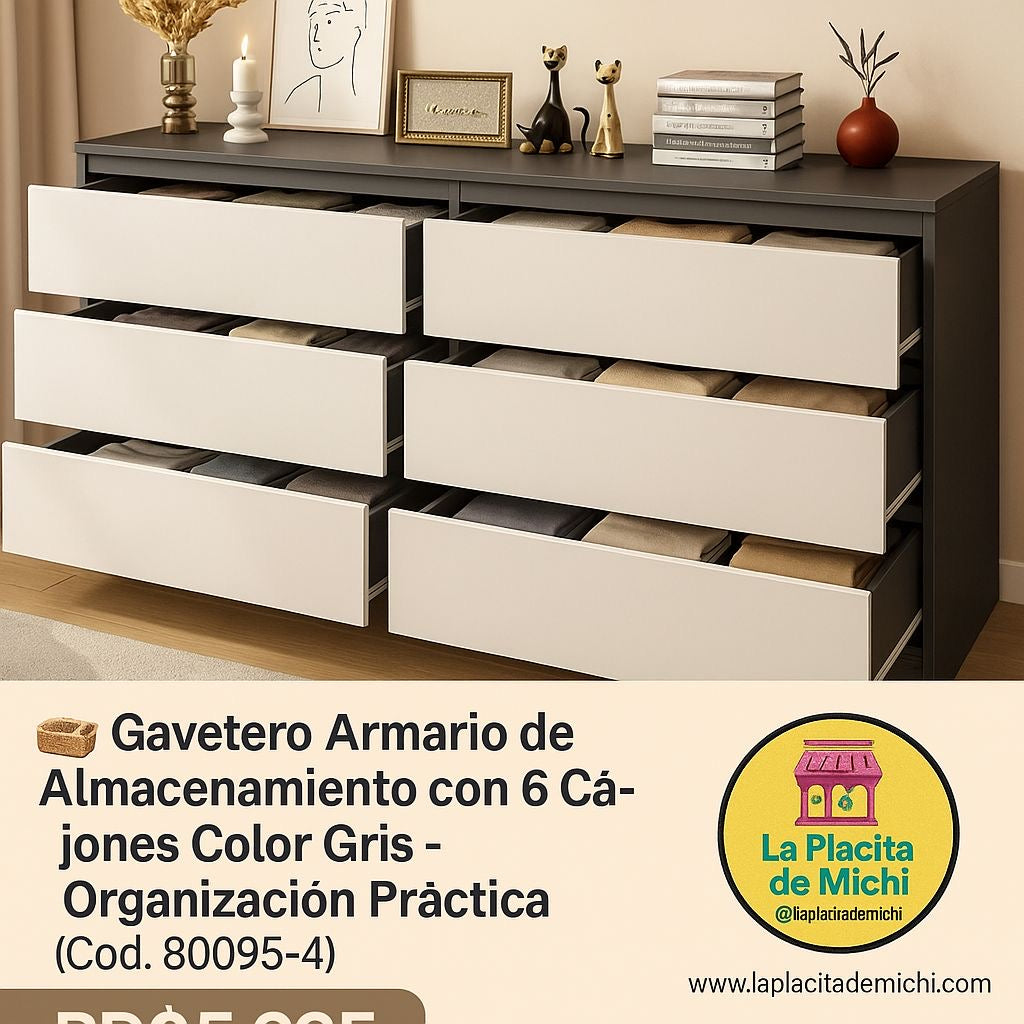 🧺 Gavetero Armario de Almacenamiento con 6 Cajones Color Gris – Organización Práctica. (Cod. 80025-4)

💰RD$5,995