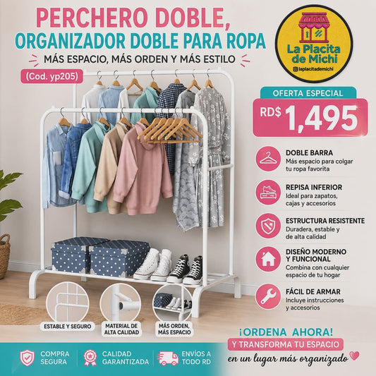 ✨👗 PERCHERO DOBLE, ORGANIZADOR DOBLE PARA ROPA – MÁS ESPACIO, MÁS ORDEN Y MÁS ESTILO 👗✨ (Cod.yp205)

💰RD$1,495