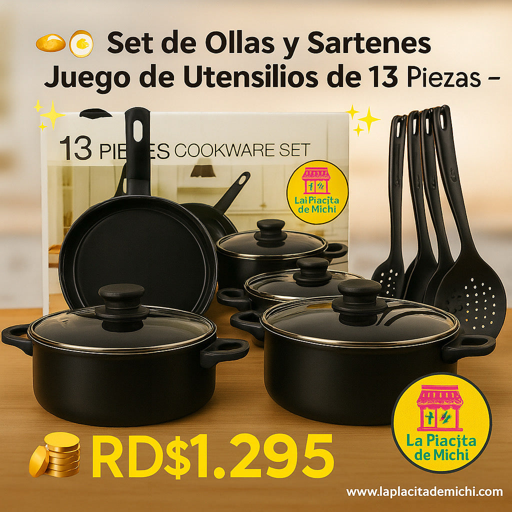 🍳✨ Set de Ollas y Sartenes Juego de Utencilios de  13 Piezas – ✨🍳

💰RD$1,295