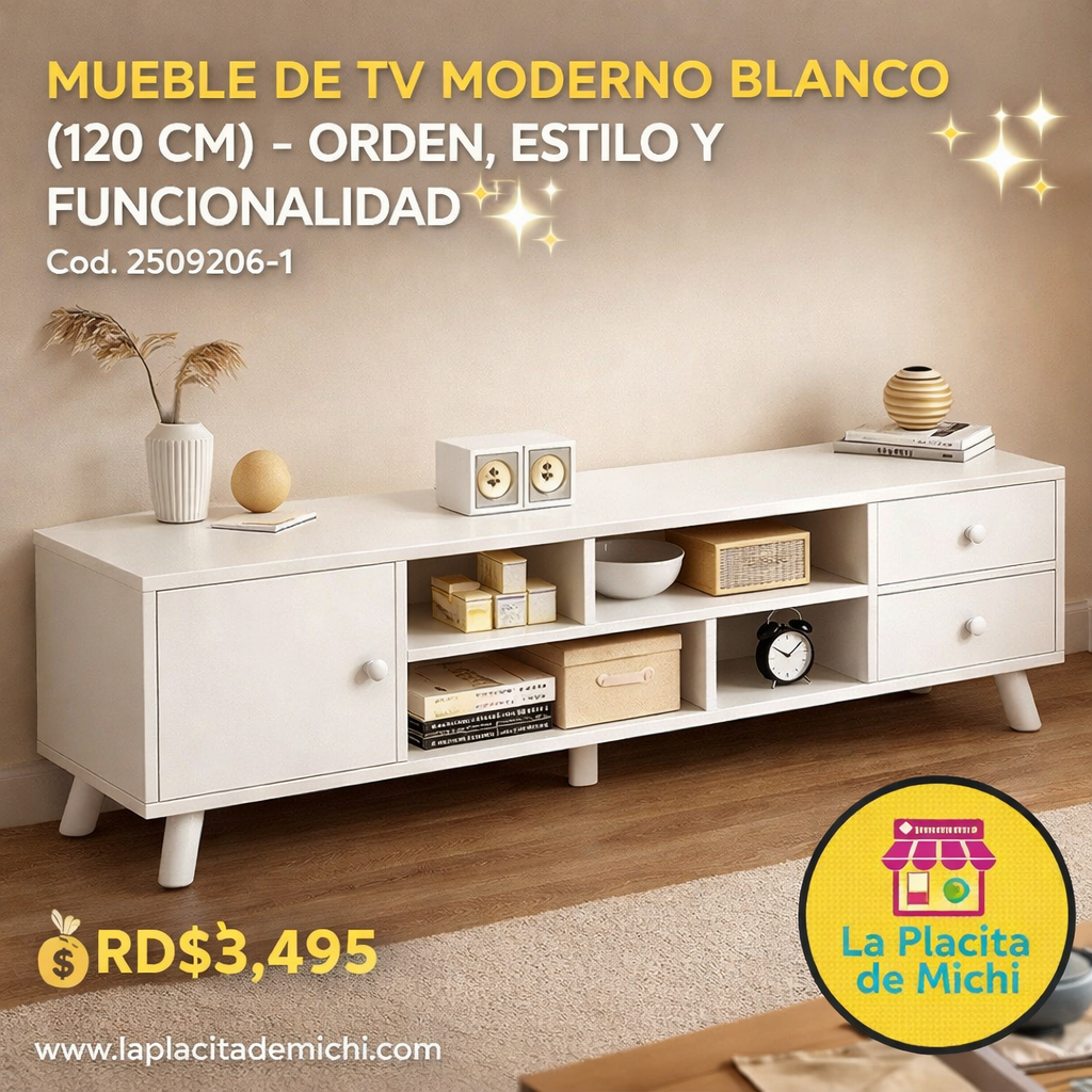 🖥️✨ MUEBLE DE TV MODERNO BLANCO (120 CM) – ORDEN, ESTILO Y FUNCIONALIDAD ✨🖥️ (Cod. 2509206-1)

💰RD$3,495