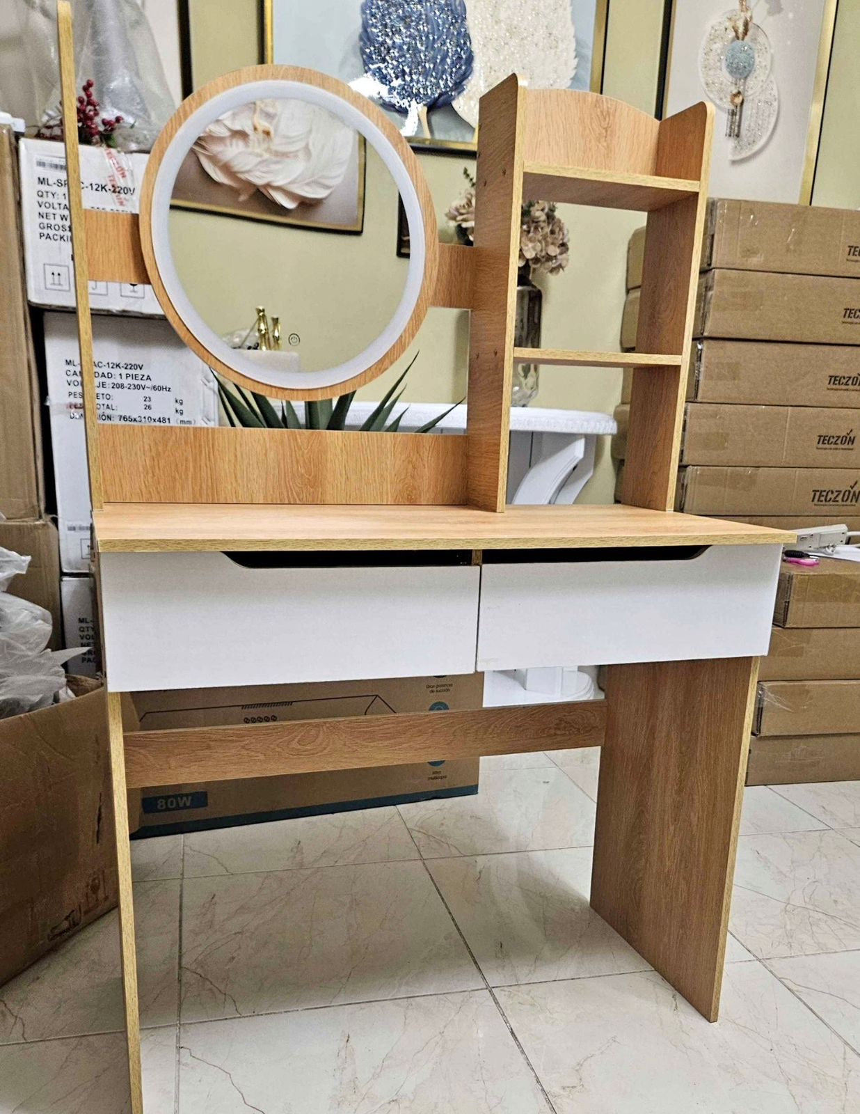 ✨ Tocador Moderno con Espejo Redondo y Almacenamiento Integrado ✨(Cod. 2509204-1)

💰RD$4,995
