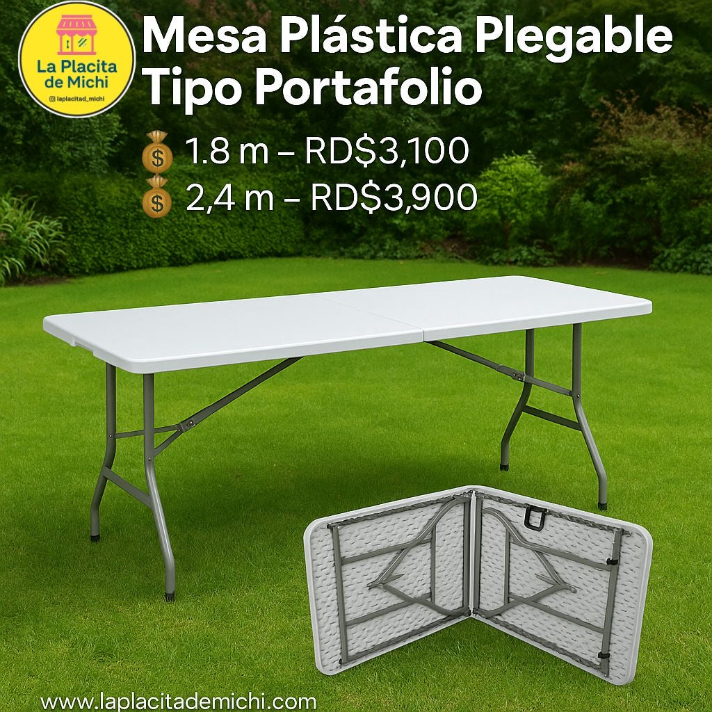 🪑 Mesa Plástica  Plegable Tipo Portafolio
💰 1.8 m – RD$3,100
💰 2.4 m – RD$3,900