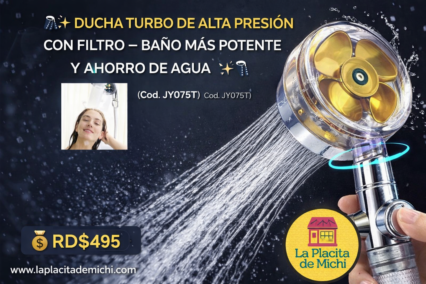 🚿✨ DUCHA TURBO DE ALTA PRESIÓN CON FILTRO – BAÑO MÁS POTENTE Y AHORRO DE AGUA ✨🚿(Cod. JY075T)

💰RD$495