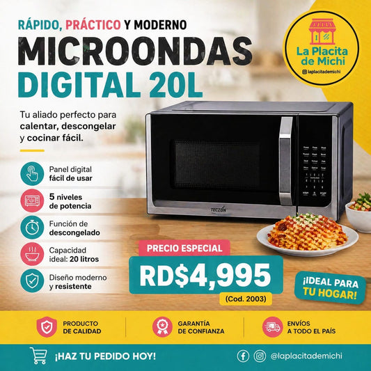 🔥🍽️ MICROONDAS DIGITAL 20L – RÁPIDO, PRÁCTICO Y MODERNO 🍽️🔥 (Cod. 2003)

💰 Precio: RD$4,995
