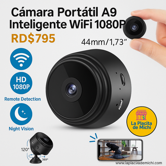 🎥 Cámara Portátil A9 Inteligente WiFi 1080P
💰 RD$795