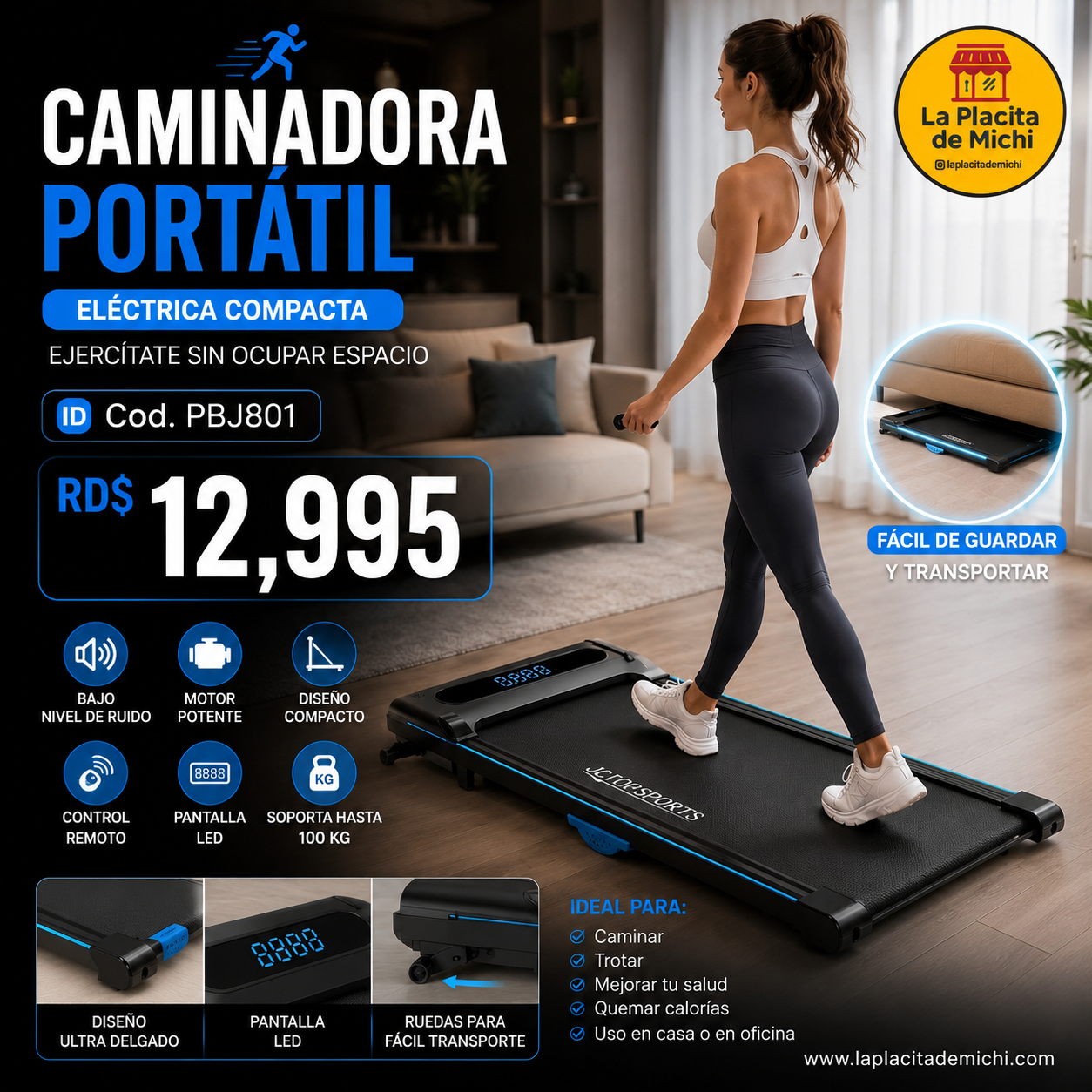 🏃‍♂️✨ CAMINADORA PORTÁTIL ELÉCTRICA COMPACTA – EJERCÍTATE SIN OCUPAR ESPACIO ✨🏃‍♀️

🆔 Cod. PBJ801

💰RD$12,995