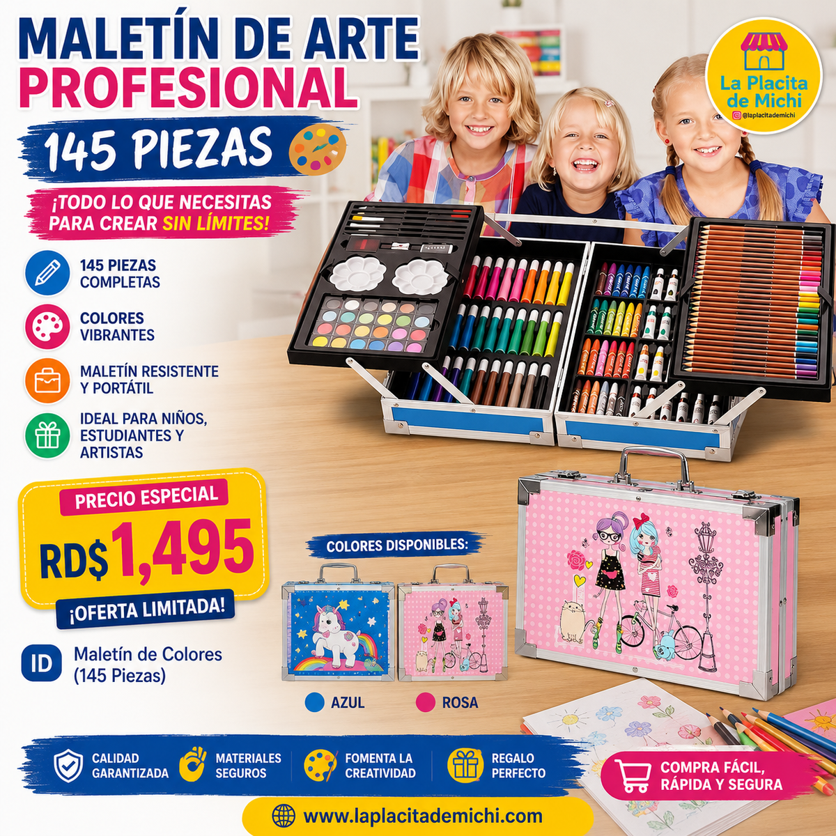 🎨🌈 MALETÍN DE ARTE PROFESIONAL 145 PIEZAS – TODO LO QUE NECESITAS PARA CREAR SIN LÍMITES 🌈🎨

🆔 Maletín de Colores (145 Piezas)

💰 RD$1,495

Color: 💙 y 🩷