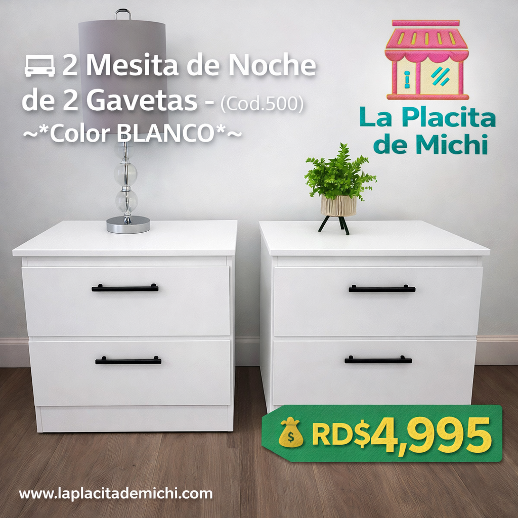 🛏️ 2 Mesita de Noche de 2 Gavetas – (Cod.86121) ~*Color BLANCO*~

💰RD$4,995
