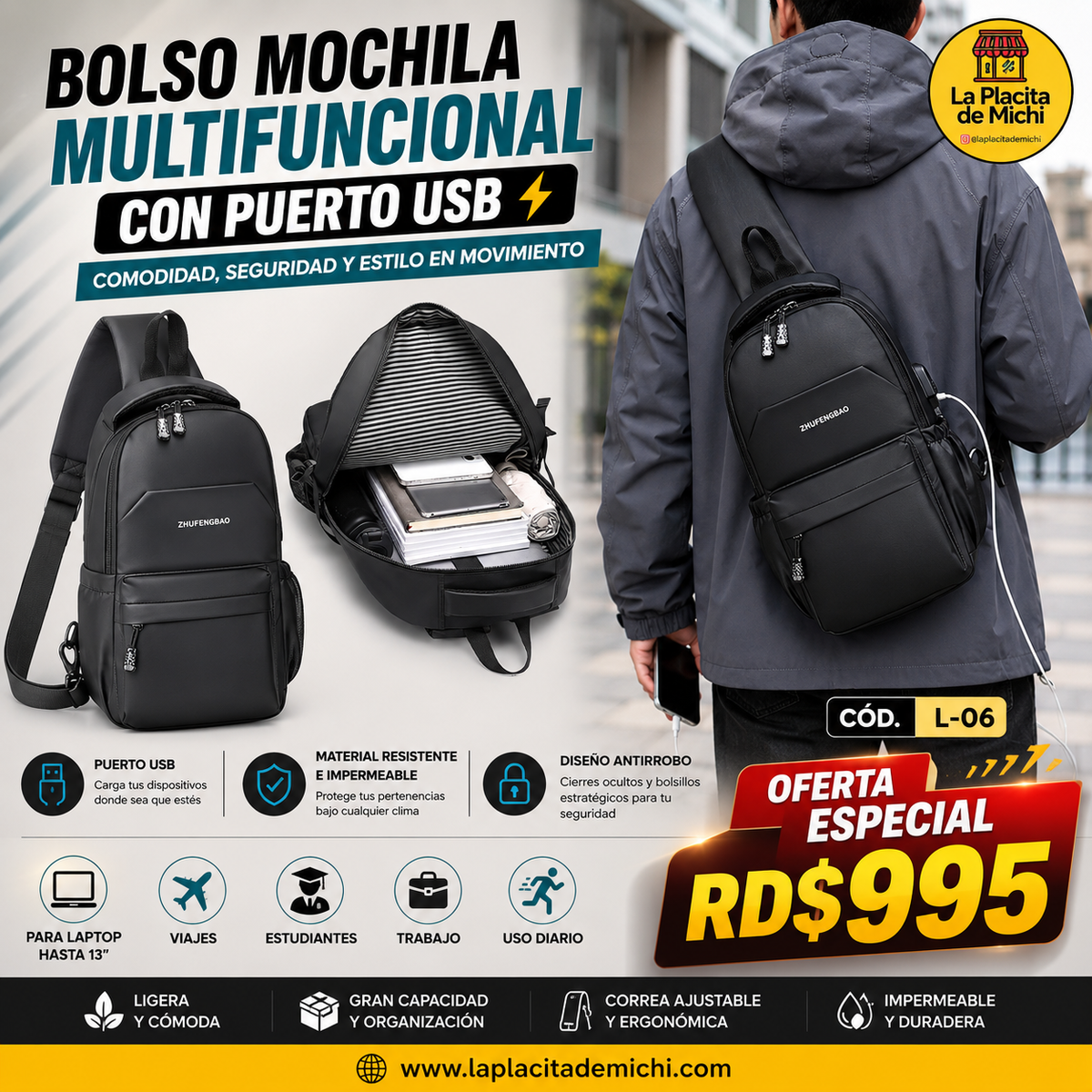 🎒⚡ BOLSO MOCHILA MULTIFUNCIONAL CON PUERTO USB – COMODIDAD, SEGURIDAD Y ESTILO EN MOVIMIENTO ⚡🎒

🆔 Cod. L-06

💰 RD$995
