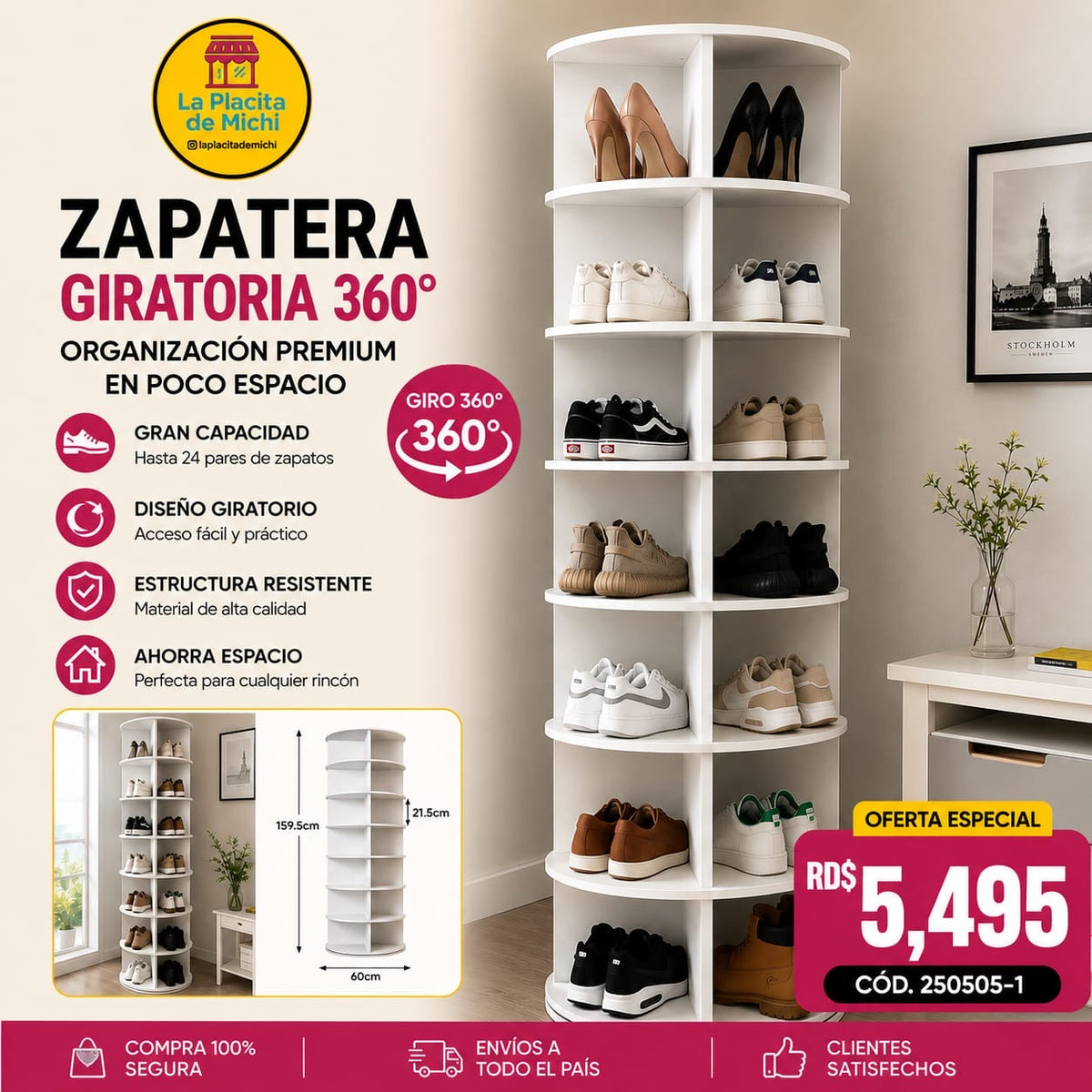 👟👠 ZAPATERA GIRATORIA 360° – ORGANIZACIÓN PREMIUM EN POCO ESPACIO 👠👟 (Cod. 250505-1)

💰RD$5,495