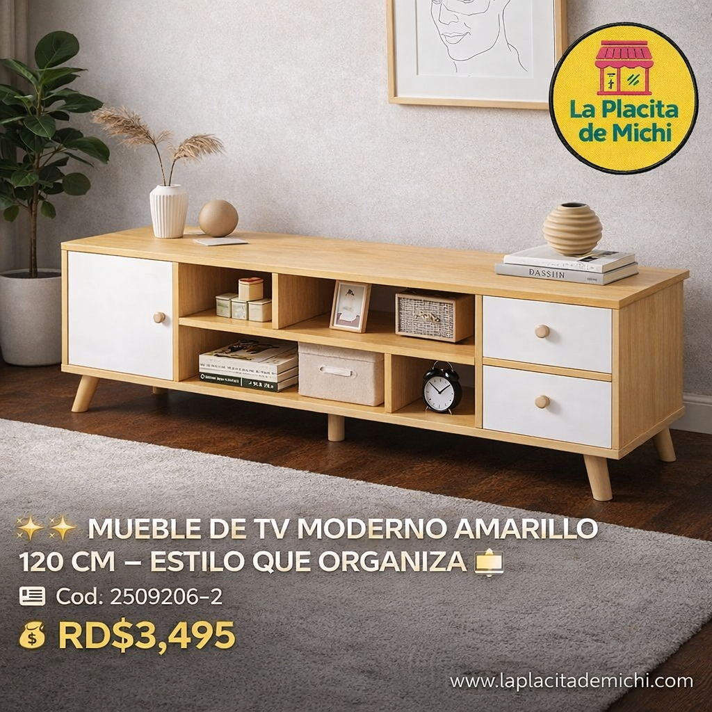 🖥️✨ MUEBLE DE TV MODERNO AMARILLO 120 CM – ESTILO QUE ORGANIZA ✨🖥️ 🆔 Cod. 2509206-2

💰 RD$3,495