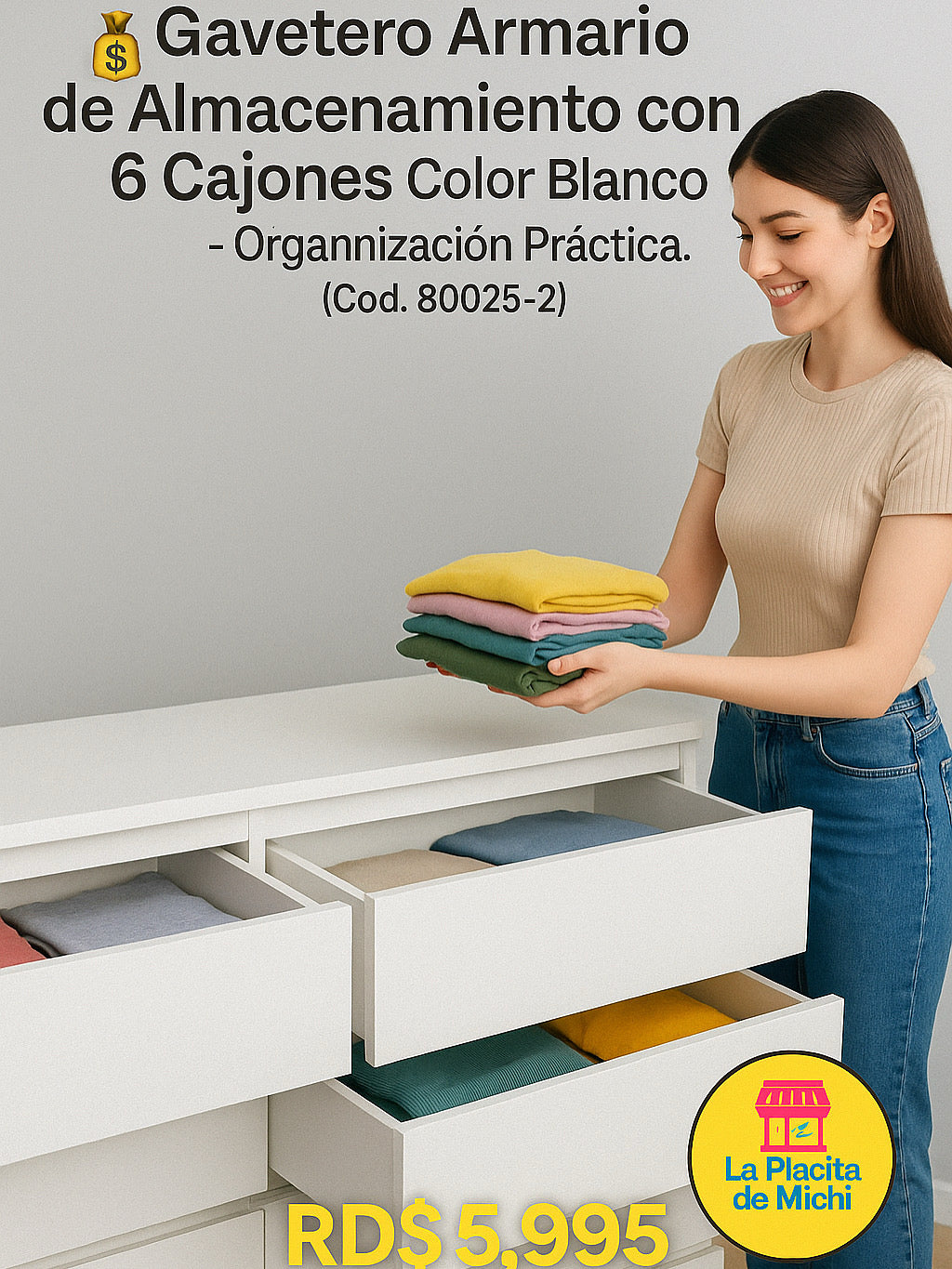 🧺 Armario de Almacenamiento con 6 Cajones Color Blanco  – Organización Práctica. (Cod. 80025-1)