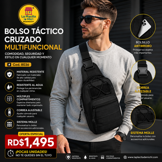🎒🖤 BOLSO TÁCTICO CRUZADO MULTIFUNCIONAL – COMODIDAD, SEGURIDAD Y ESTILO EN CUALQUIER MOMENTO 🖤🎒(Cod. 8036)

💰 RD$1,495