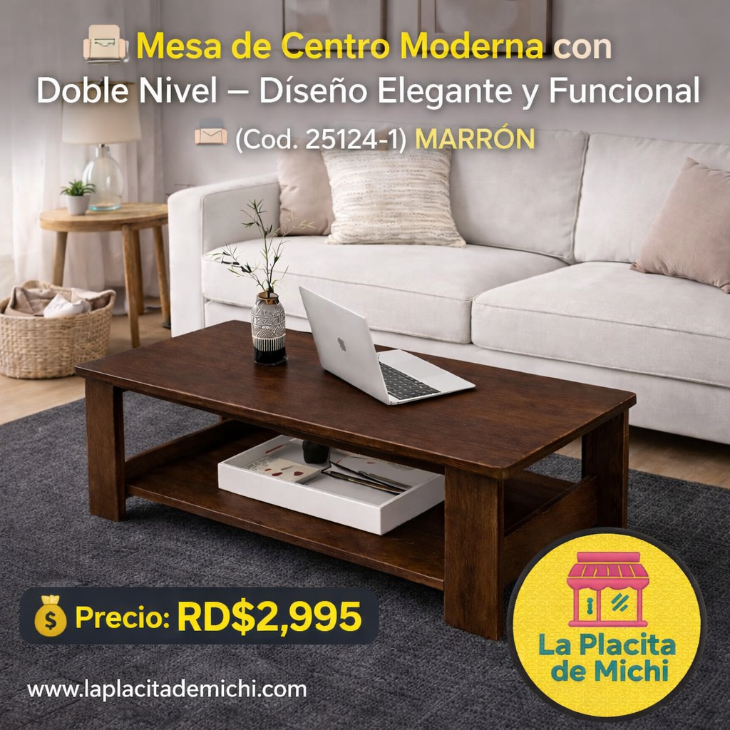 🛋️✨ Mesa de Centro Moderna con Doble Nivel – Diseño Elegante y Funcional ✨🛋️ (Cod. 25124-1) MARRÓN 

💰 Precio: RD$2,995