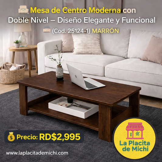🛋️✨ Mesa de Centro Moderna con Doble Nivel – Diseño Elegante y Funcional ✨🛋️ (Cod. 25124-1) MARRÓN 

💰 Precio: RD$2,995