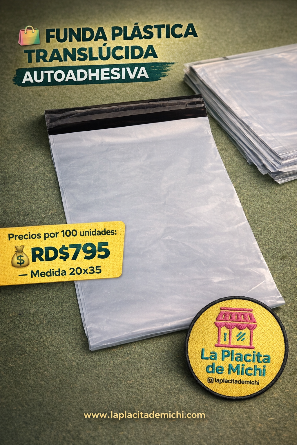 🛍️ FUNDA PLÁSTICA TRANSLÚCIDA AUTOADHESIVA 

💰 RD$795 – Medida 20×35