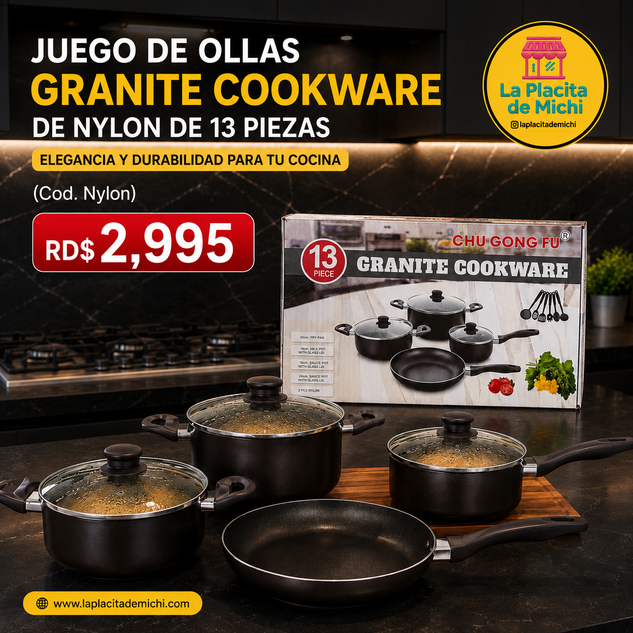 🍳✨ *JUEGO DE OLLAS GRANITE COOKWARE  DE NYLON DE 13 PIEZAS – ELEGANCIA Y DURABILIDAD PARA TU COCINA* ✨🍳
(Cod. Nylon) 

💰RD$2,995