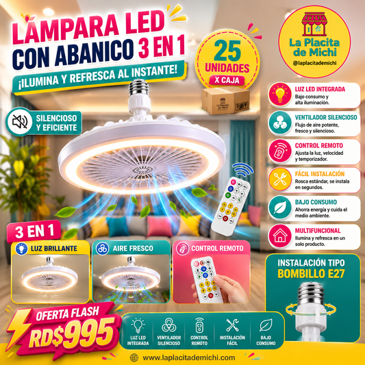 💡❄️ LÁMPARA LED CON ABANICO 3 EN 1 – ILUMINA Y REFRESCA AL INSTANTE ❄️💡

🆔 Instalación tipo bombillo E27
💰 🔥 OFERTA FLASH RD$995 🔥