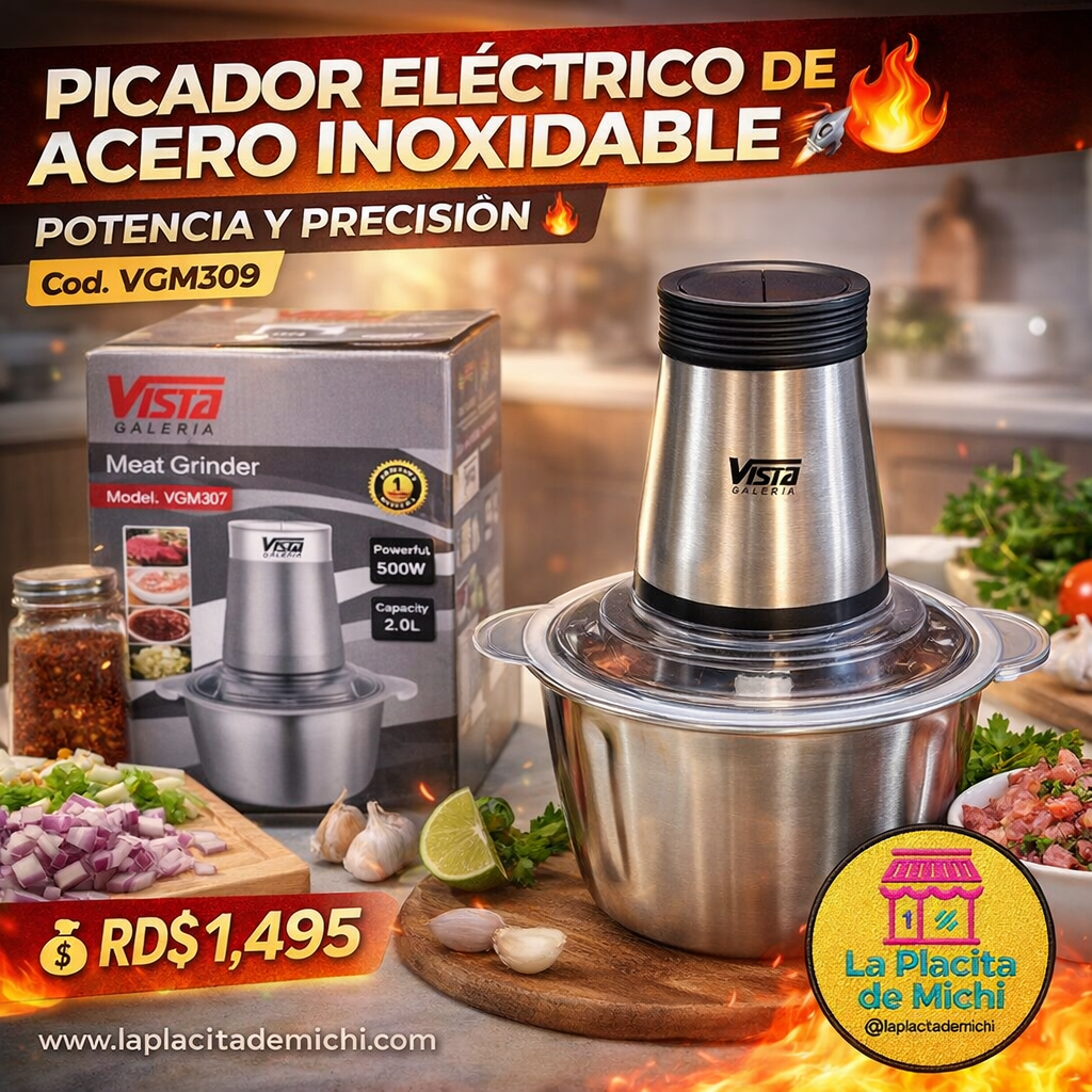 🥗🔥 PICADOR ELÉCTRICO DE ACERO INOXIDABLE – POTENCIA Y PRECISIÓN 🔥🥗
🆔 Cod. VGM309

💰 RD$1,495