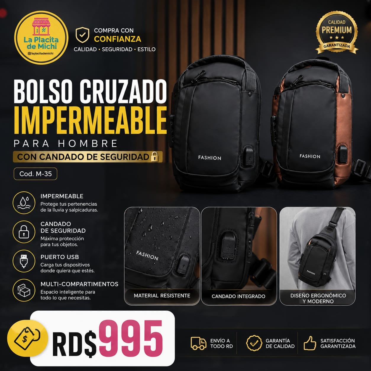 🔥 BOLSO CRUZADO IMPERMEABLE PARA HOMBRE CON CANDADO DE SEGURIDAD 🔥
🆔 Cod. M-35

💰 RD$995