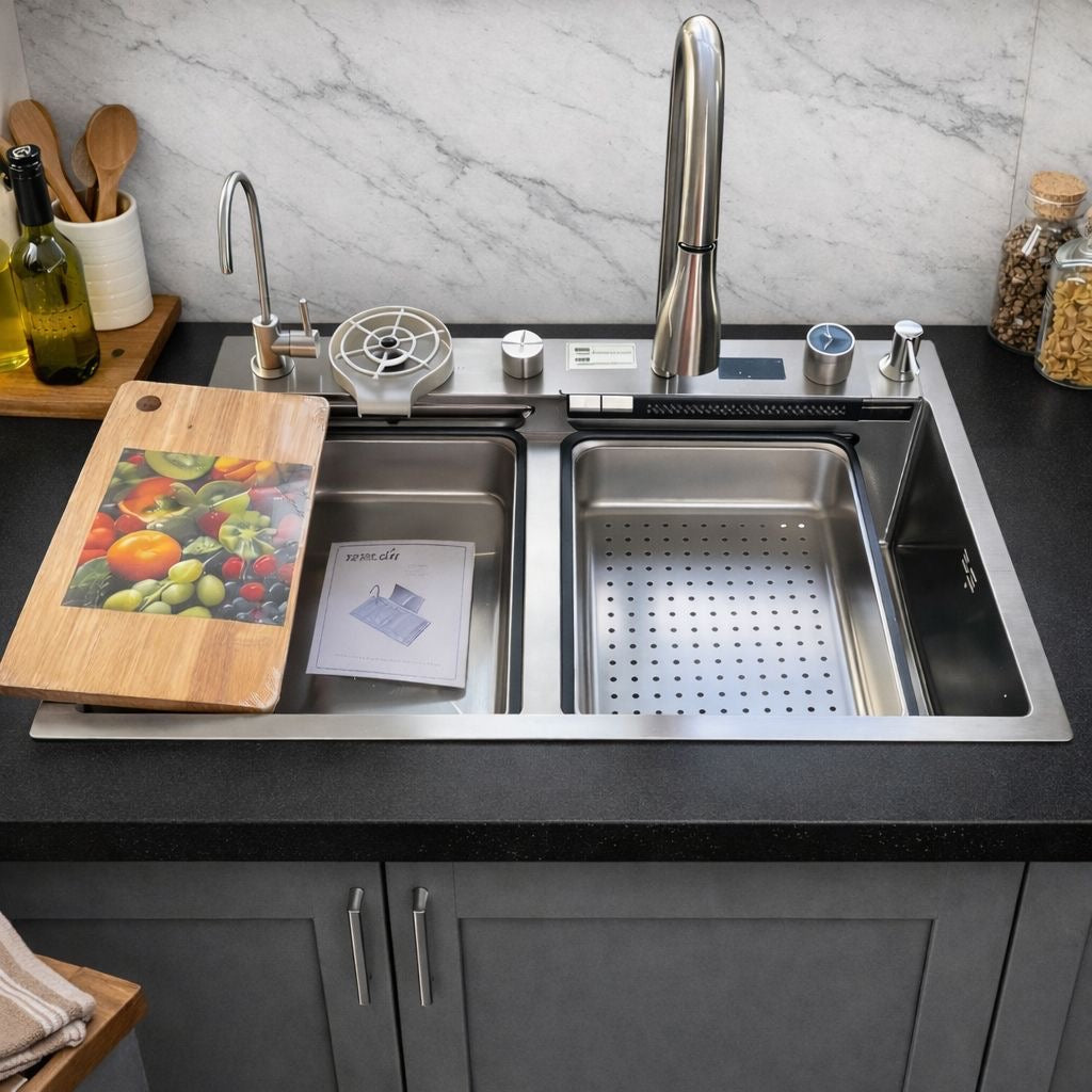 ✨🚿 FREGADERO MULTIFUNCIONAL DE LUJO – TODO EN UNO PARA TU COCINA 🚿✨
🆔 Modelo: SC703-2
📏 Medida: 75 × 45 cm
🎨 Color: Plateado (Acero inoxidable)

💰 Precio: RD$5,995