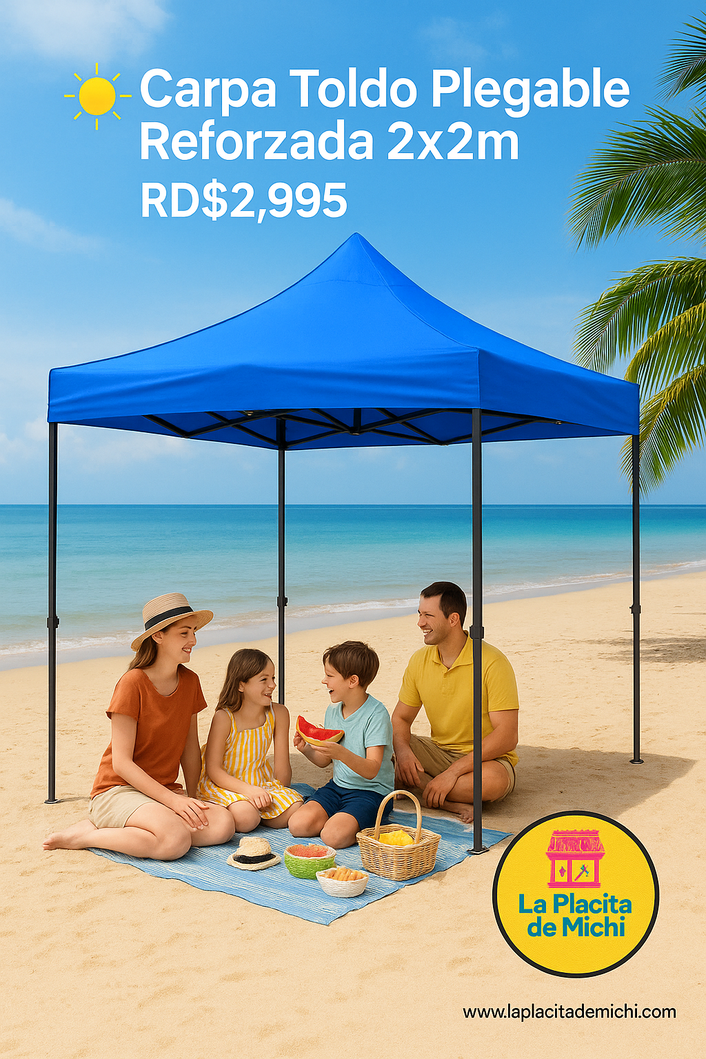 🌤️ Carpa Toldo Plegable Reforzada 2x2m 🔹
💰 RD$2,995