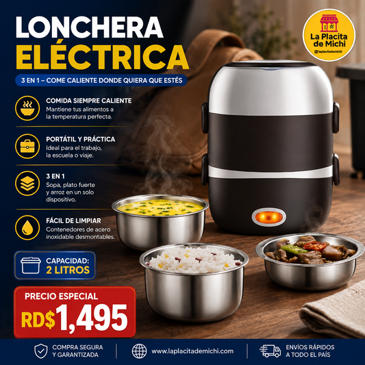 🍲🔥 LONCHERA ELÉCTRICA 3 EN 1 – COME CALIENTE DONDE QUIERA QUE ESTÉS 🔥🍲

🆔 Capacidad: 2 Litros
💰 RD$1,495