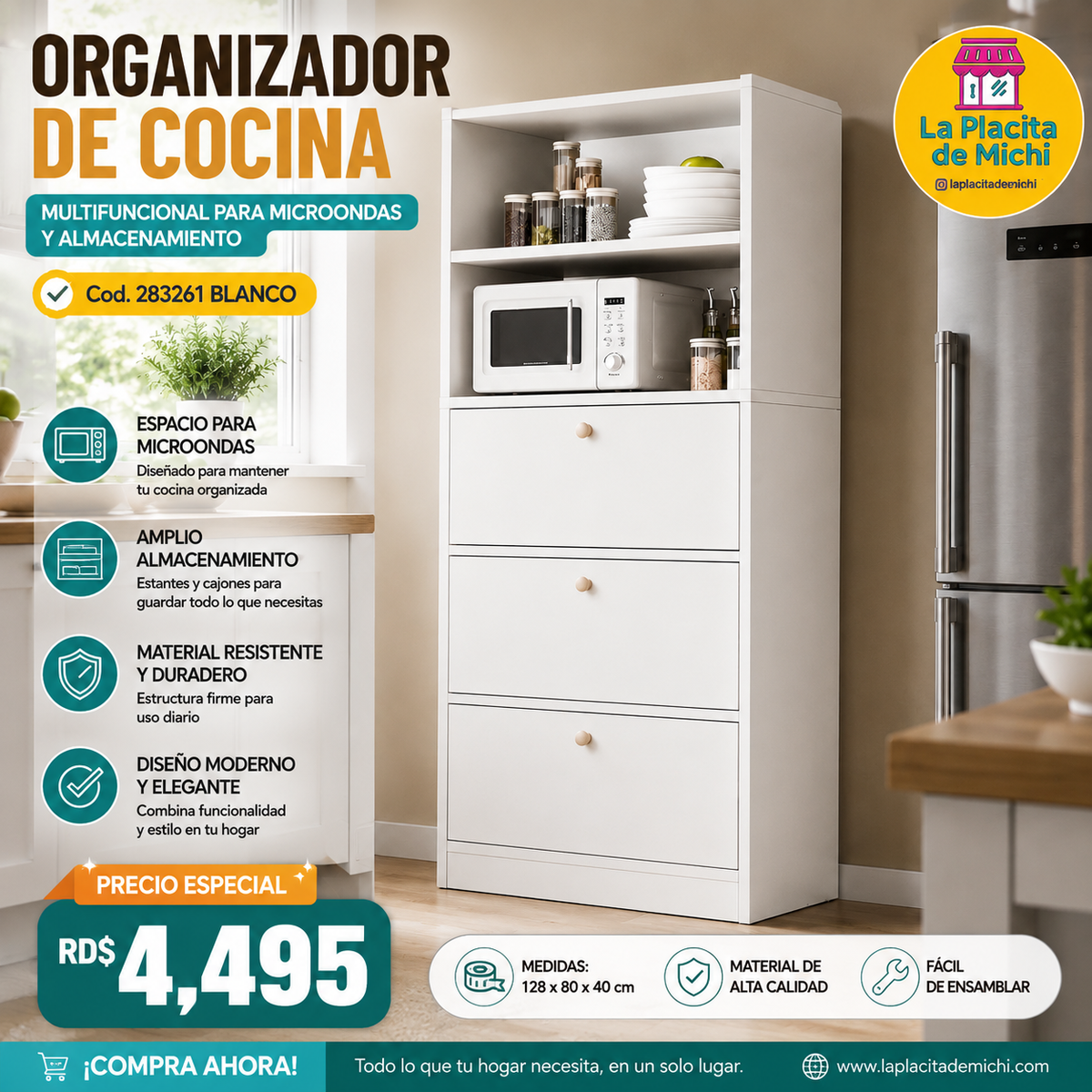 🍽️✨ ORGANIZADOR DE COCINA MULTIFUNCIONAL PARA MICROONDAS Y ALMACENAMIENTO ✨🍽️

🆔 Cod. 283261 BLANCO 

💰 RD$4,495