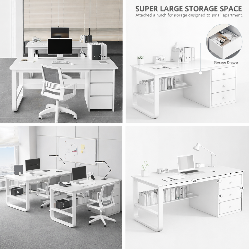 🪑💼 Mesa  Blanca de Oficina Moderna con Estantería y 3 Cajones 📌 (Cod. 283269)

💰 RD$3,995