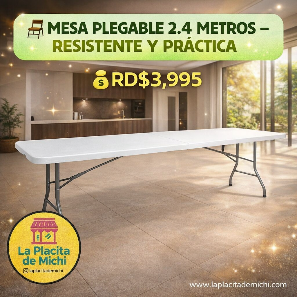 🪑 MESA PLEGABLE 2.4 METROS – RESISTENTE Y PRÁCTICA

💰 RD$3,995