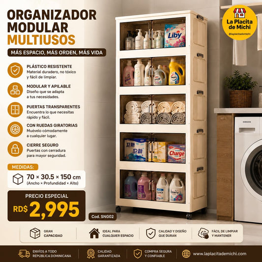 Organizador Modular Multiusos de Plástico Resistente (Cod. SNG02)

📏 Medidas: 70 × 30.5 × 150 cm

💰 RD$2,995