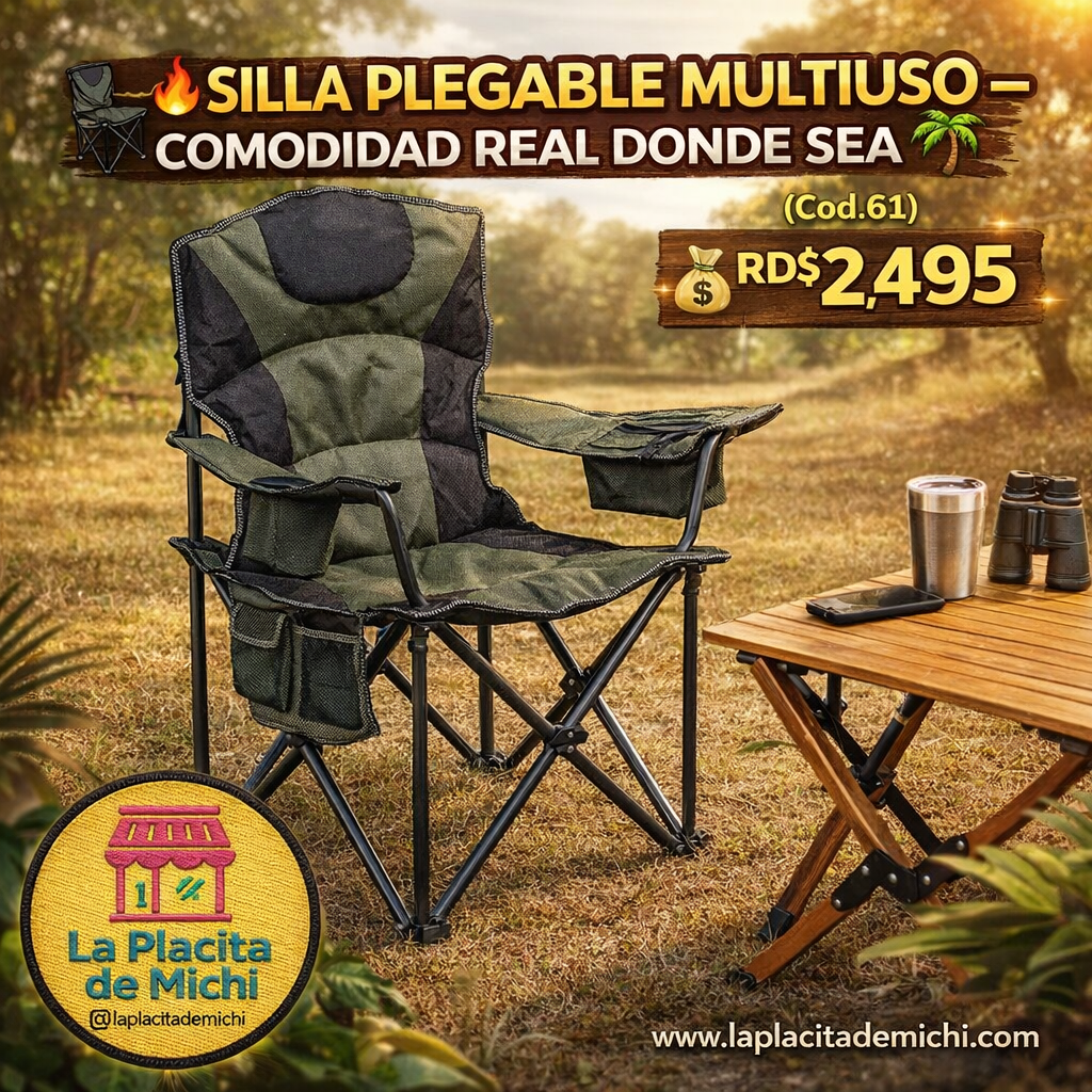 🪑🔥 SILLA PLEGABLE MULTIUSO – COMODIDAD REAL DONDE SEA 🔥🌴
(Cod.61)

💰 RD$2,495