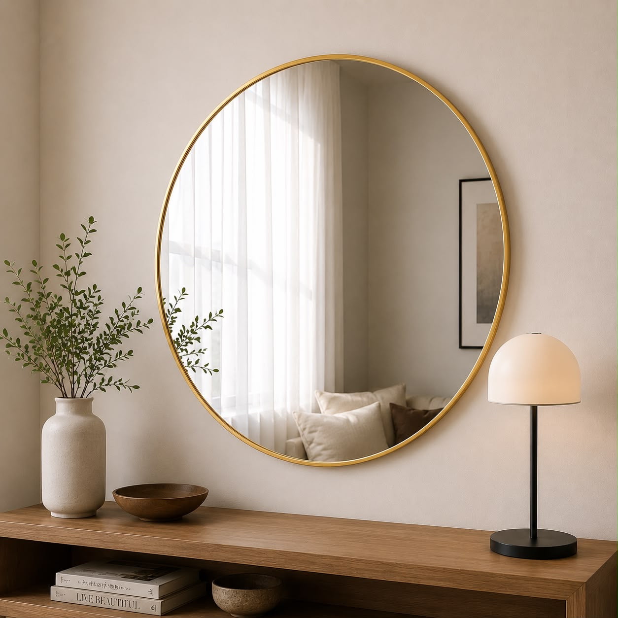 🪞 Espejo Redondo – Marco Dorado  Minimalista (100x100cm) 

💰RD$2,495